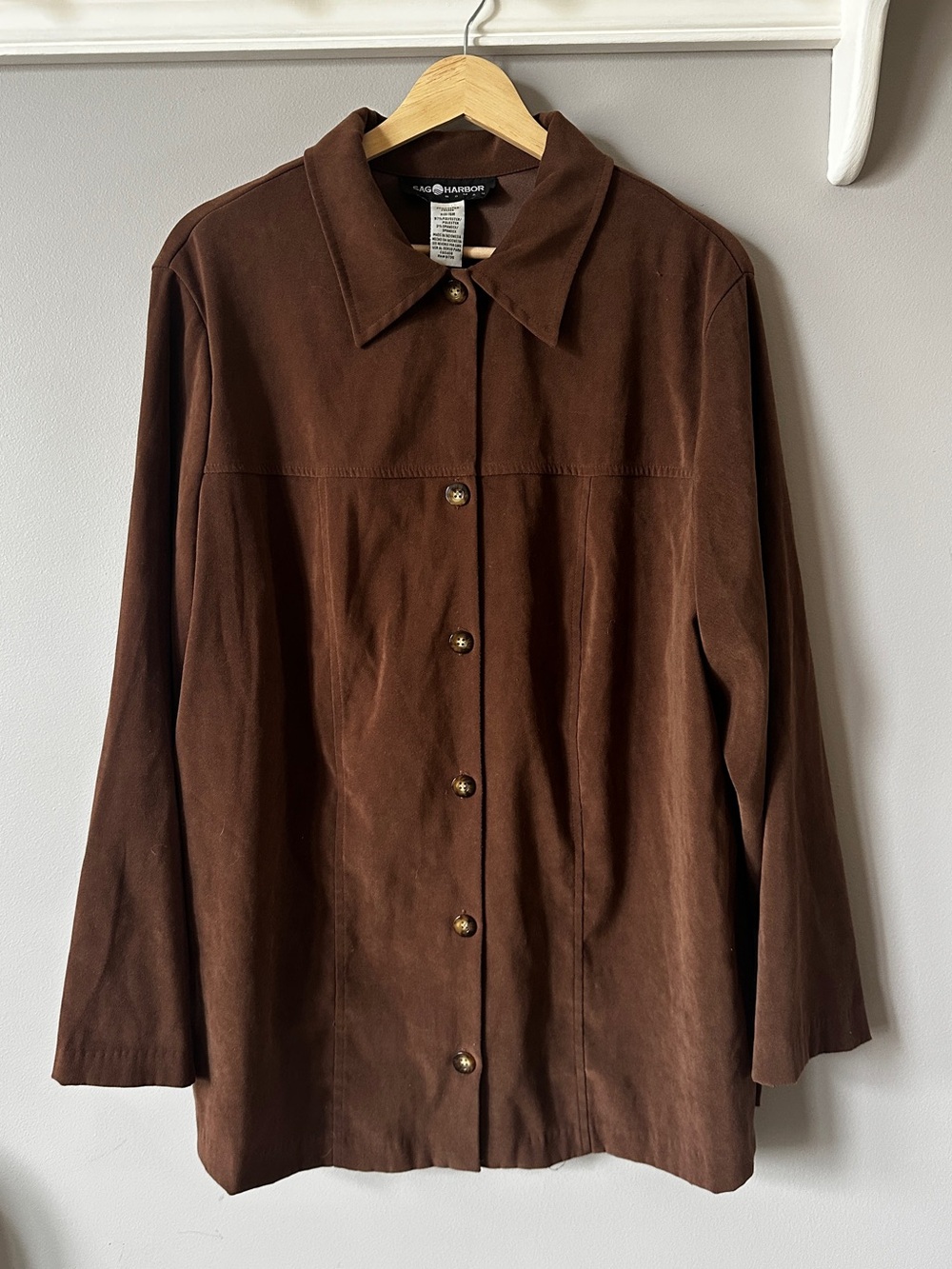 Sag Harbor Brown Button-Front Women's Shirt Jacket
